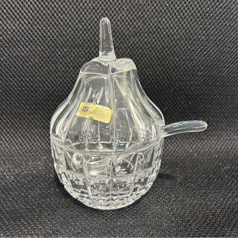 Vintage Anna Hutte Bleikristall Germany Lead Crystal Plum Covered Dish w/spoon